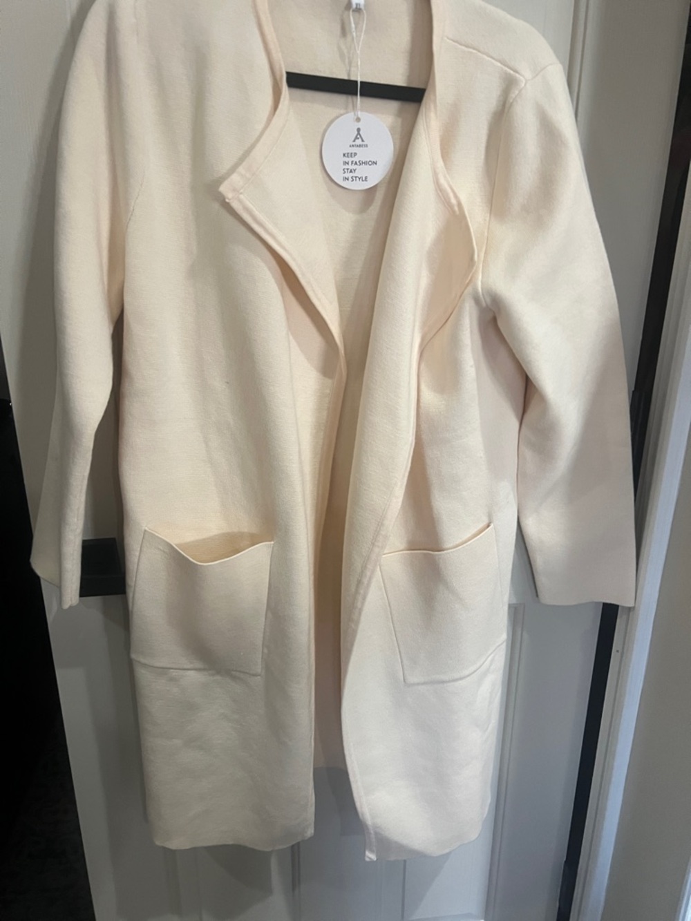 Anrabess Cream Open-Front Long Cardigan Sweater - Picture 6 of 9
